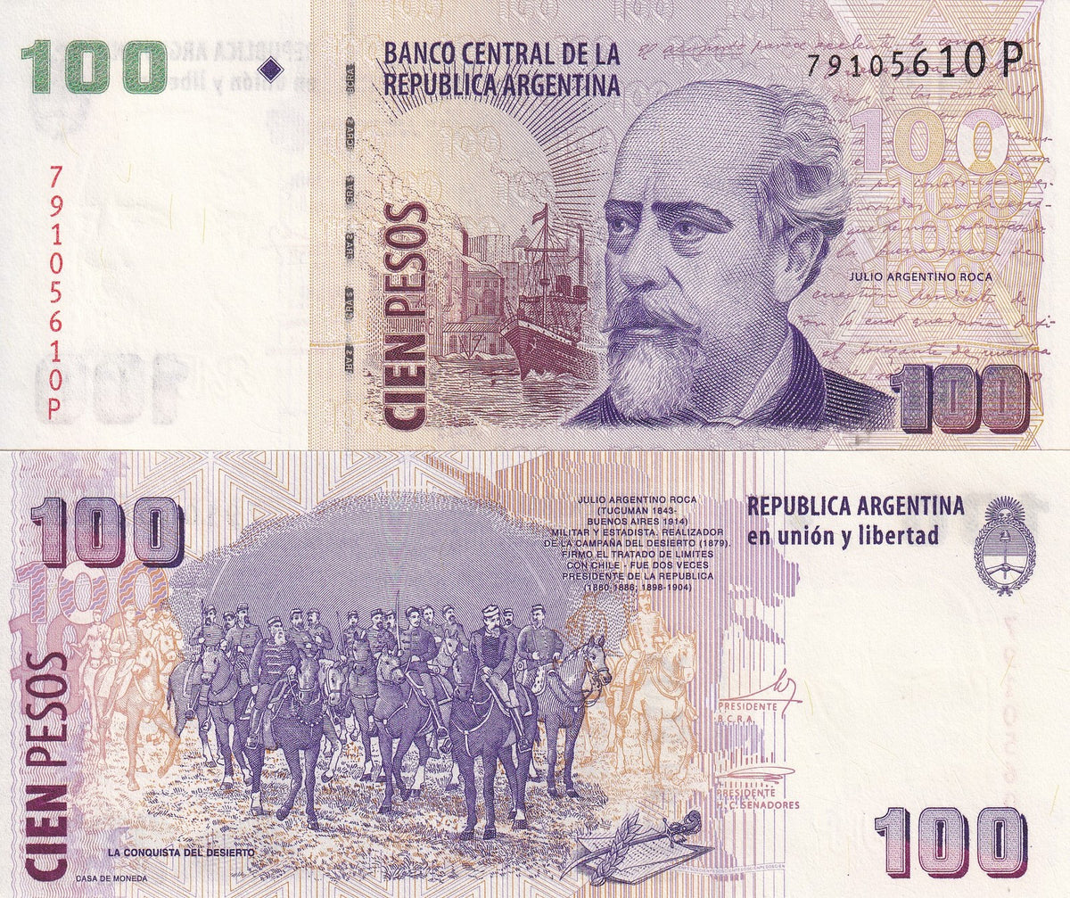 Argentina 100 Australes ND 2003 P 357 UNC ,La Conquista del Deserto (painting)