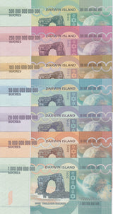 DARWIN island Set 7 1 5 10 20 100 200 500 Trillion 2015 Sucres Fantasy