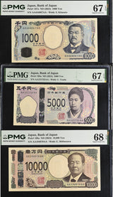Japan Set 3; 1000 -10000 Yen 2024 P 107-P109 AA-AA Superb Gem UNC PMG 67 68 EPQ