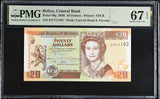 Belize 20 Dollars 2020 P 69 g QEII Superb Gem UNC PMG 67 EPQ