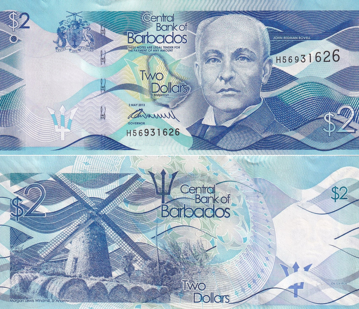 Barbados 2 Dollars 2013 P 73 a UNC