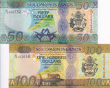 Solomon Islands Set 2 UNC 50 100 Dollars 2023 2024 Polymer P 35 P 36