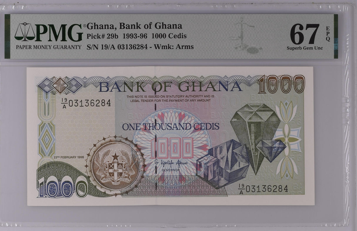 Ghana 1000 Cedis 1996 P 29 b Superb Gem UNC PMG 67 EPQ