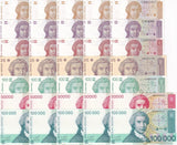 Croatia Set 7 x LOT 5= 35 UNC 1 5 10 - 100000 D. 1991-93 P 16 17 18 19 20 26 27