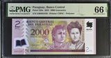Paraguay 2000 Guaranies 2023 P 228 e Polymer Gem UNC PMG 66 EPQ