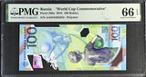 Russia 100 Rubles 2018 FIFA Football Comm. Polymer P 280 a GEM UNC PMG 66 EPQ