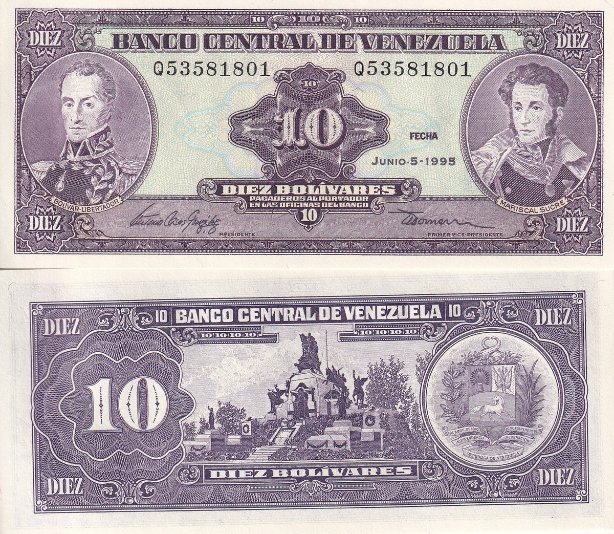 Venezuela 10 Bolivares 1995 P 61 d UNC