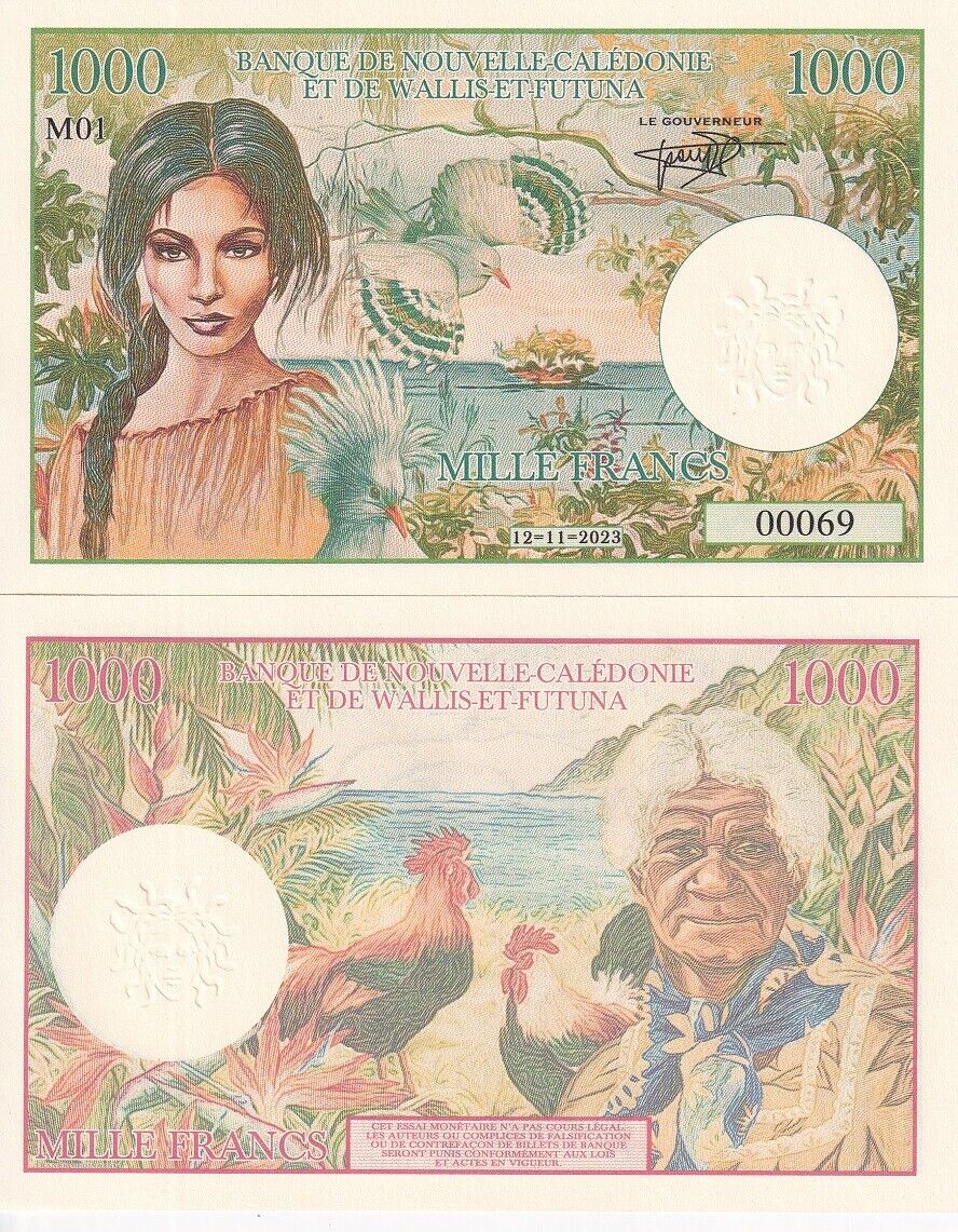 New Caledonia 1000 Francs 2023 Kagu Bird Rooster Woman Fantasy