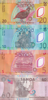 Samoa SET 4 UNC (5 10 20 Polymer) 60 Tala 2024 P 50 51 52 53 CHOGM Comm NO FOLDER