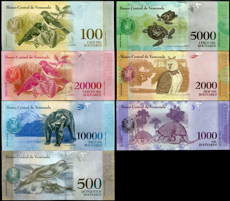 Venezuela Set 7 x LOT 3 =21 UNC 500 1000 2000-100000 Bolivares 2017 P 94 - 100