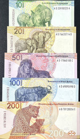 South Africa SET 5 UNC 10 20 50 100 200 Rand 2023 P 148 149 150 151 152 NEW