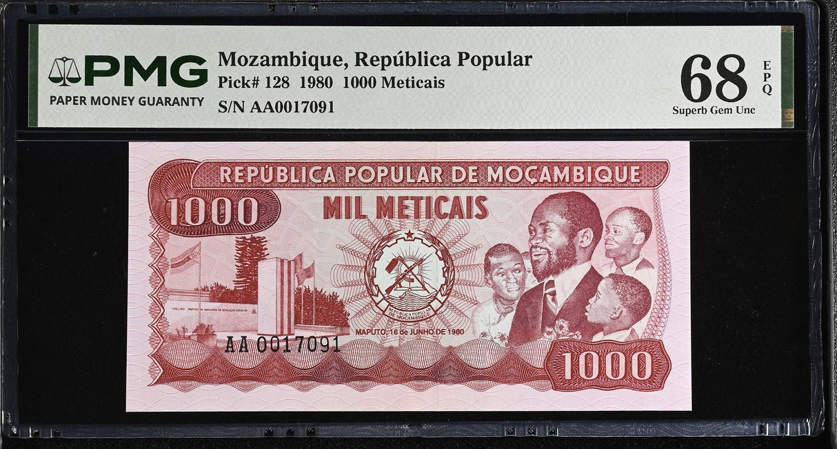Mozambique 1000 Meticais 1980 P 128 Superb Gem UNC PMG 68 EPQ TOP POP