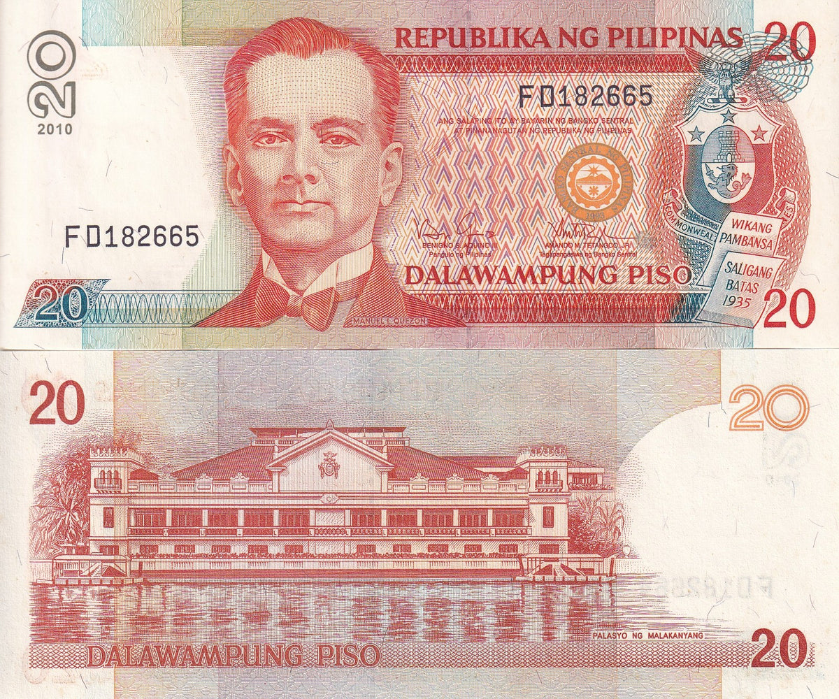 Philippines 20 Piso 2010 P 182 k UNC , Manuel Quezon Malacanang palace