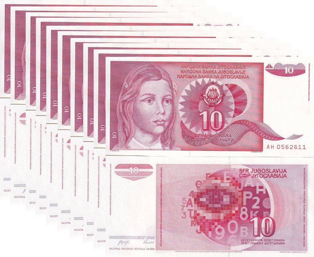 Yugoslavia 10 Dinara 1990 P 103 UNC LOT 10 PCS