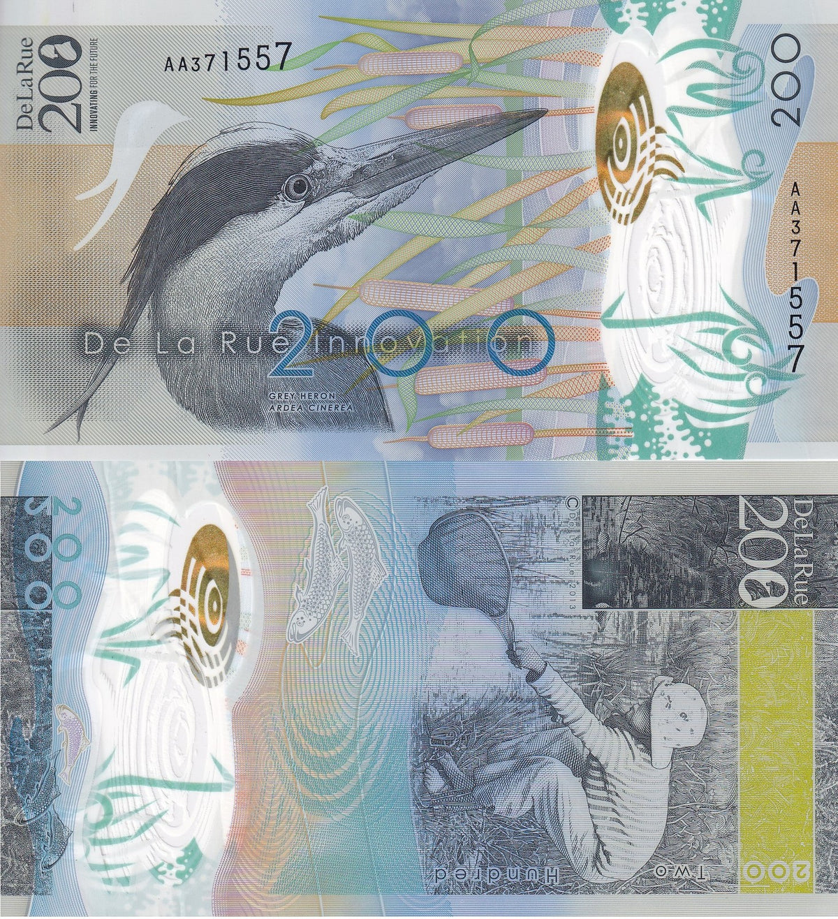 TEST NOTE set 2 Polymer ,TDLR, De La Rue , GBR 2013, 200 Spark , with Folder