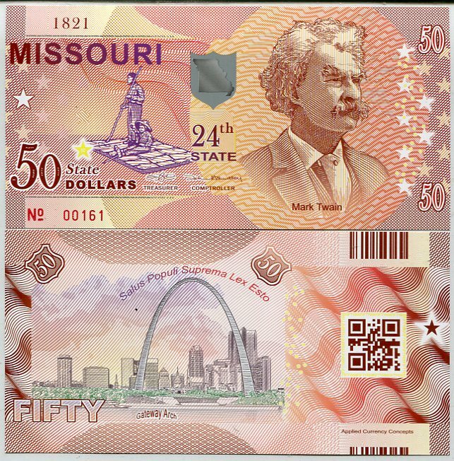 USA Missouri 50 DOLLARS 2017 POLYMER 24TH Mark Twain, Gateway Arch P NEW