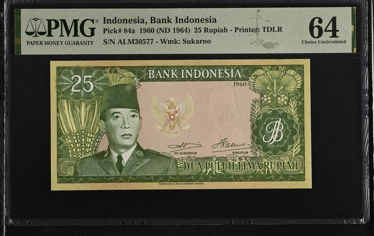 Indonesia 25 Rupiah 1960 ND 1964 P 84 a Choice UNC PMG 64
