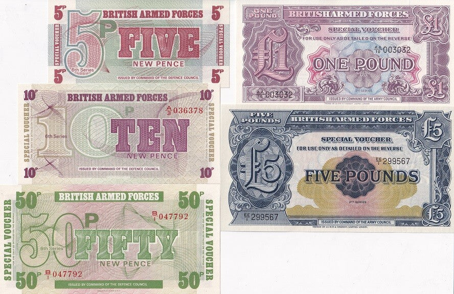 Great Britain Armed Forces Set 5 UNC 1 5 5 10 50 Pound P M22 M23 M47 M48 M49