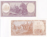 Chile Set 2 PCS 1 10 Escudo ND 1964-1965 P 136 P 143 UNC