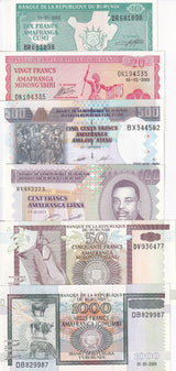 Burundi Set 6 UNC 10 20 50 100 500 1000 Francs Random Date P 27 33 - P 46