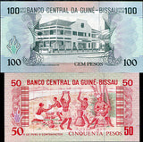 Guinea Bissau Set 2 Pcs 50 100 Pesos 1990 P 10 11 UNC