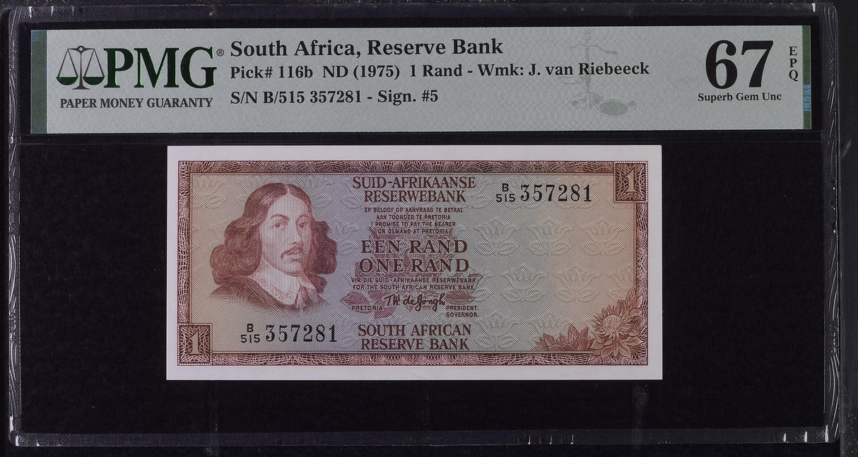 South Africa 1 Rand ND 1975 P 116 b Superb Gem UNC PMG 67 EPQ