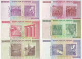 Zimbabwe SET 6 UNC 1 5 10 Billion 100 200 500 Million 2008 P 80 81 82 83 84 85