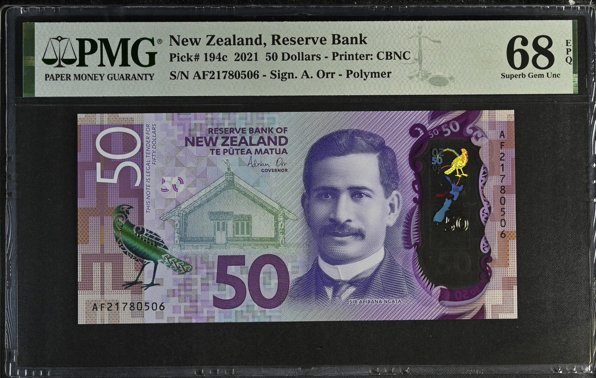 New Zealand 50 Dollars 2021 P 194 c Superb Gem UNC PMG 68 EPQ TOP POP