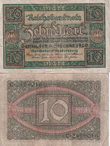 GERMANY 10 Mark 1920 P 67 USED / CIRCULATED