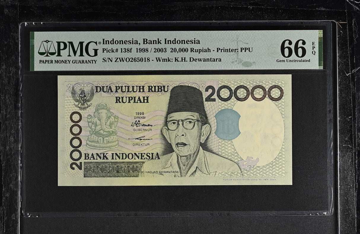 Indonesia 20000 Rupiah 1998/2003 P 138 f Gem UNC PMG 66 EPQ