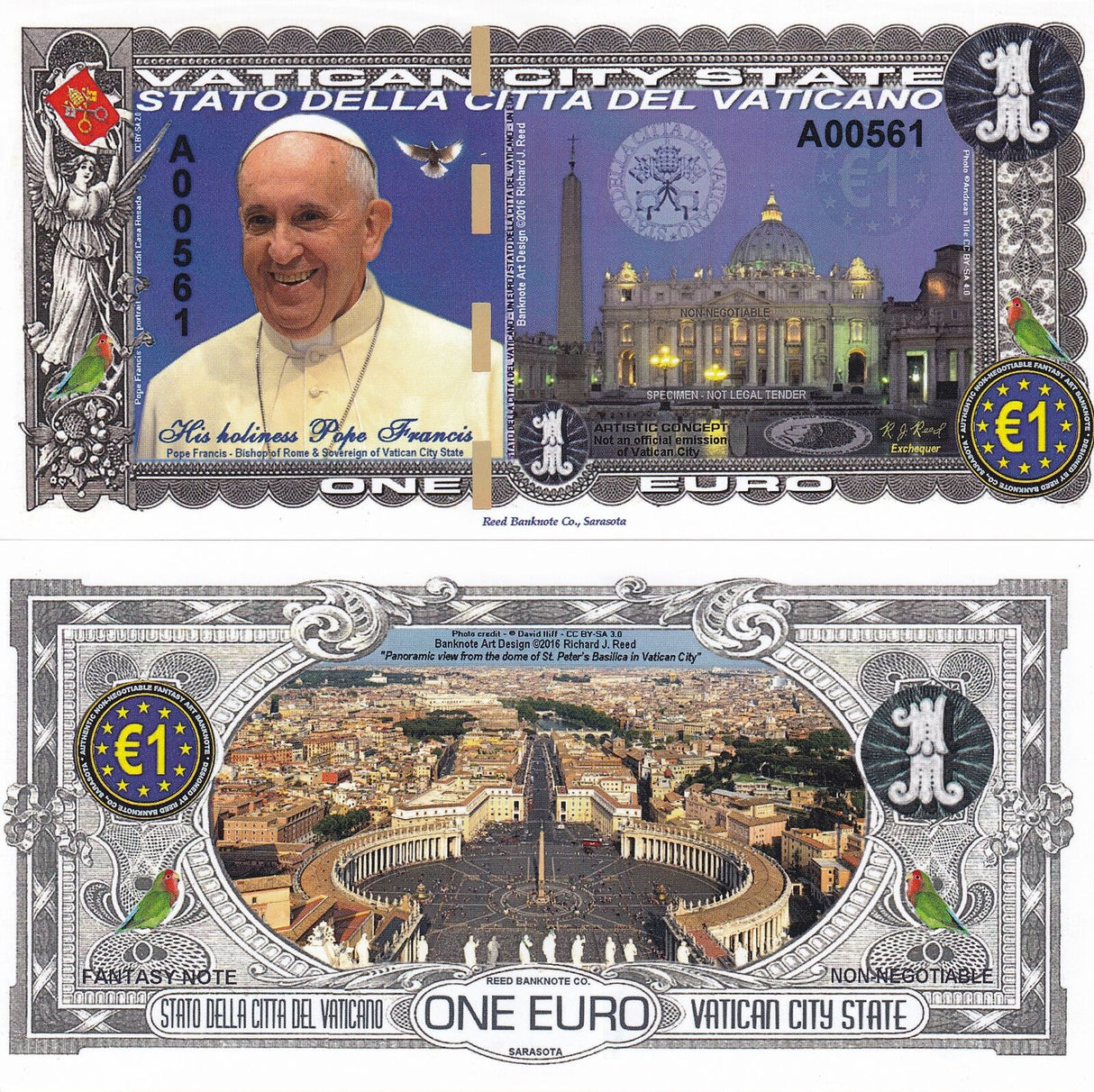 Euro Fantasy 1 Euro Vatican City State Pope 2016 Polymer