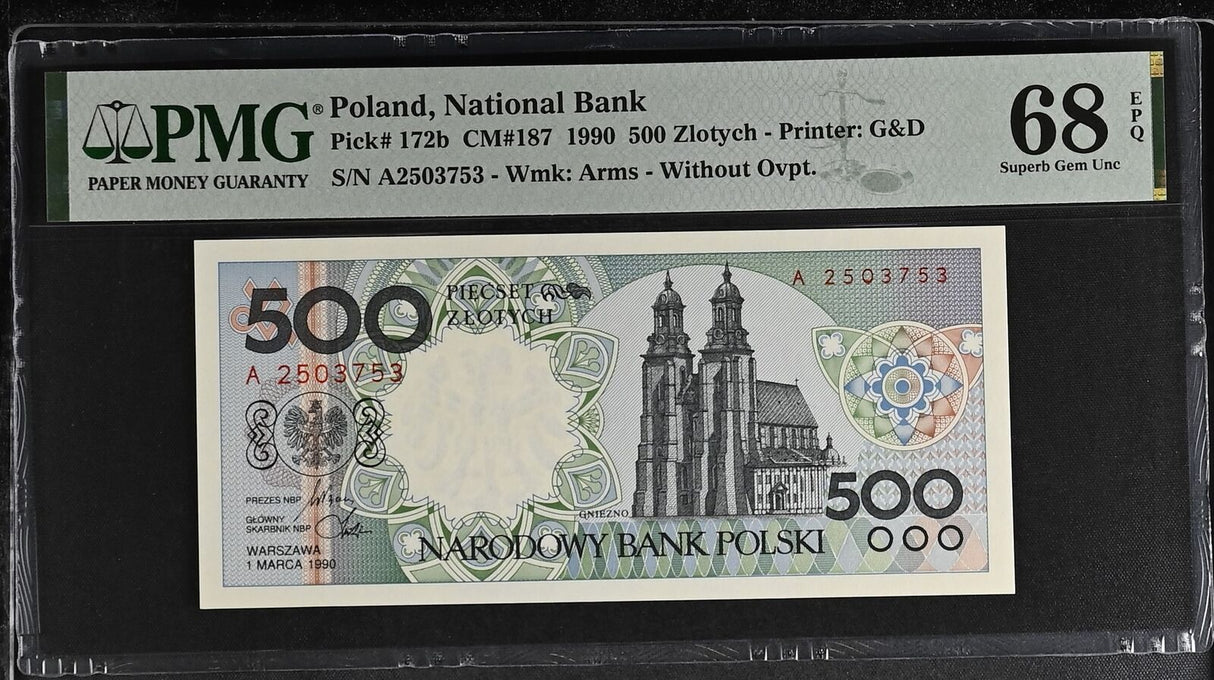 Poland 500 Zlotych 1990 P 172 b Superb Gem UNC PMG 68 EPQ