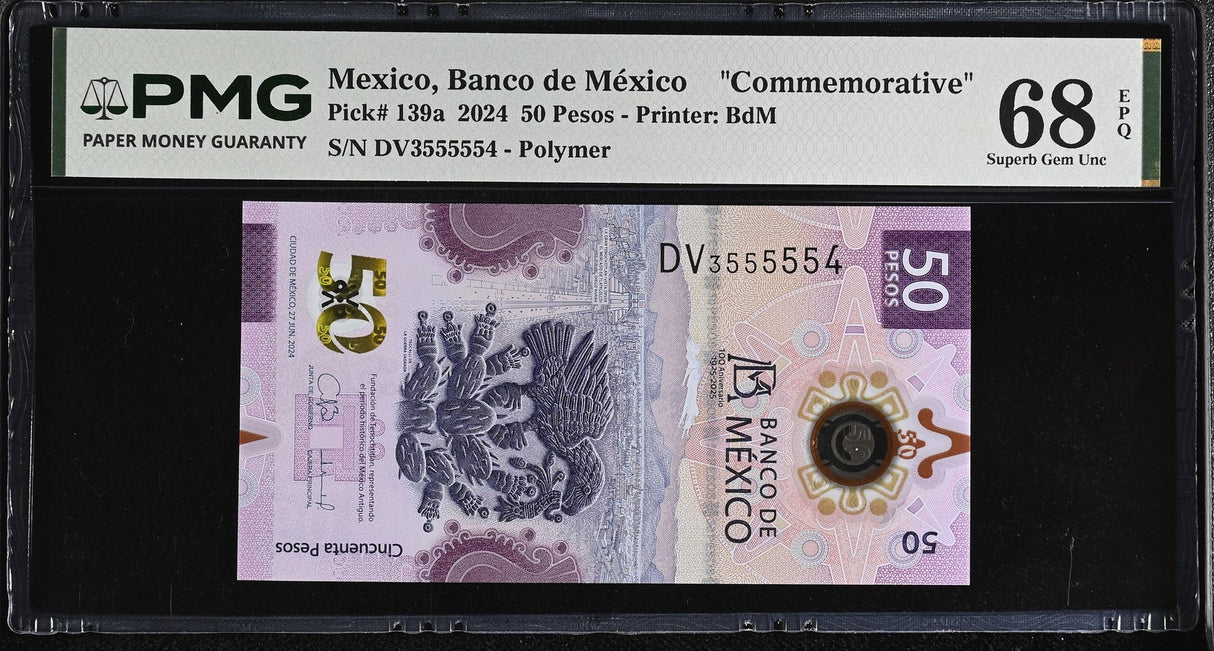 Mexico 50 Pesos 2024 P 139 a #3555554 Commemorative Superb Gem UNC PMG 68 EPQ