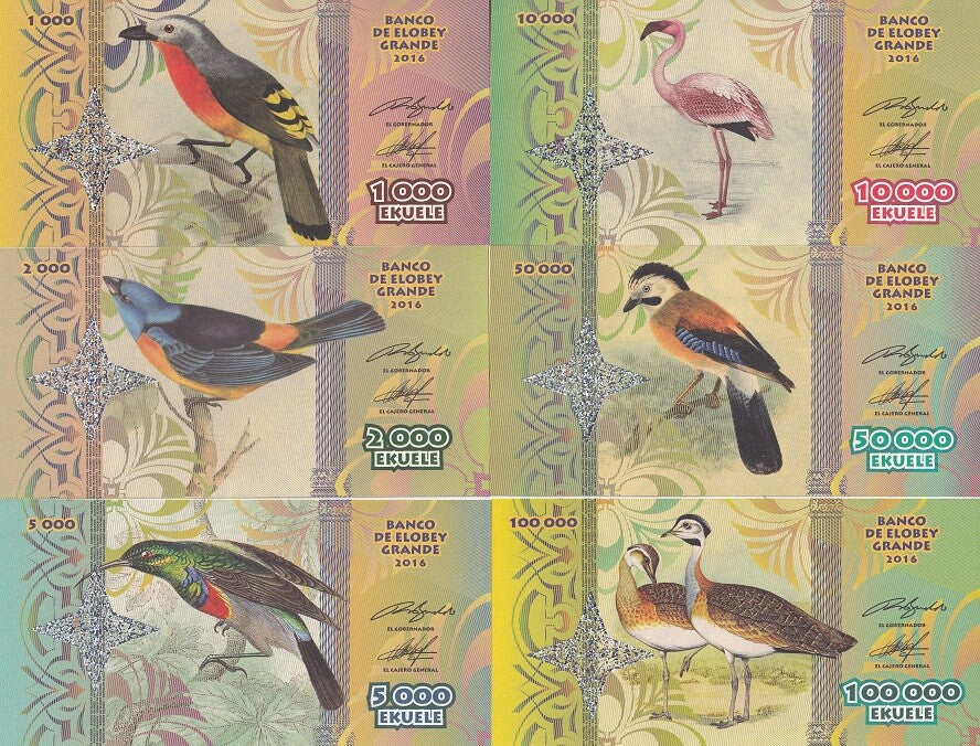 Elobey Grande Set 6 1000 2000 5000 10000 50000 100000 Ekuele 2016 Bird Fantasy