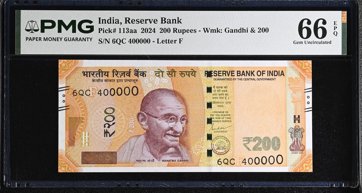 India 200 Rupees 2024 P 113 hF # 400000 Gem UNC PMG 66 EPQ