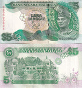 Malaysia 5 Ringgit ND 1986-1991 P 28 c UNC W/FOXING