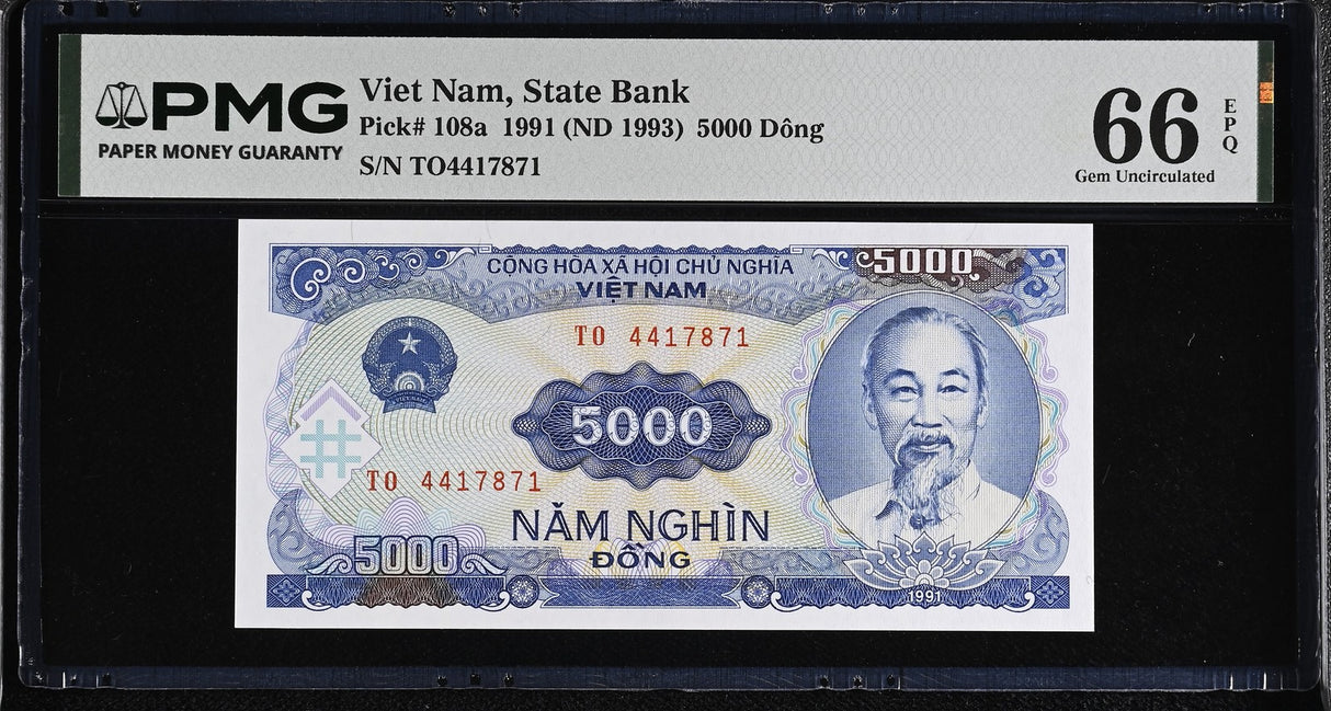 Vietnam 5000 Dong 1991 ND 1993 P 108 a Gem UNC PMG 66 EPQ