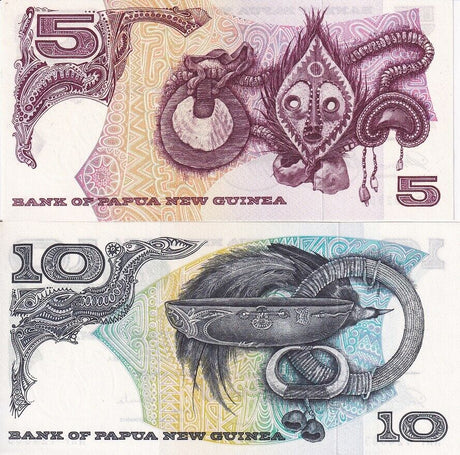 Papua New Guinea SET 2; 5 10 Kina ND 1975 P 2 P 3 UNC