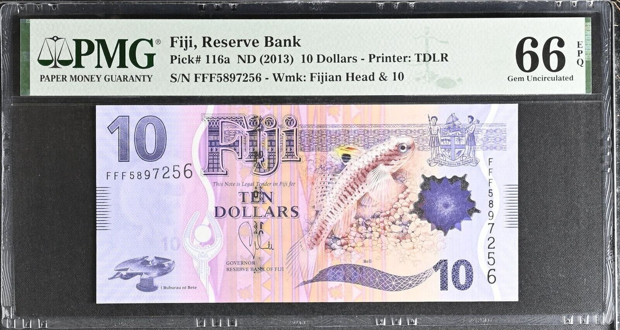 Fiji 10 Dollars ND 2013 P 116 a Gem UNC PMG 66 EPQ