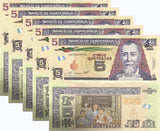 Guatemala 5 Quetzales 27 MAY 2020 P 122A UNC LOT 5 PCS