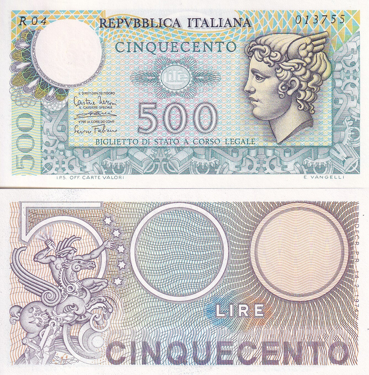Italy 500 Lire 1974 P 94 UNC