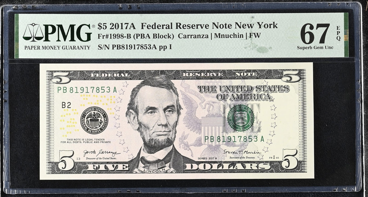 United States 5 Dollars Usa 2017A P 545A New York Superb Gem UNC PMG 67 EPQ