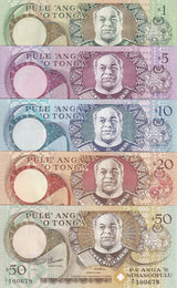 Tonga Set 5 PCS 1 5 10 20 50 Pa'anga ND 1995 P 31 P 33 P 34 P 35 P 36 UNC