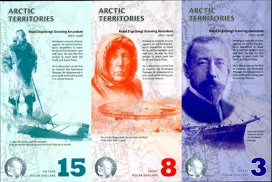 Arctic Territories 3 8 15 DOLLAR SERIES "A" UNCUT SHEET 3 UNC