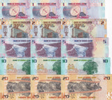 Sierra Leone Set 5 X LOT 3 = 15 UNC 1 2 5 10 20 Leones 2022 P 34 - P 38 CUT Zero