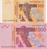 WAS Burkina Faso Set 2 UNC 500 1000 Francs 2026 P 319C P 315C UNC, West african