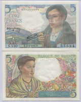 France 5 Francs 1943-1945 P 98 a AUnc Shepherd, Rousseau & Favre-Gilly