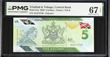 Trinidad & Tobago 5 Dollars 2020 P 61 a Polymer Superb Gem UNC PMG 67 EPQ