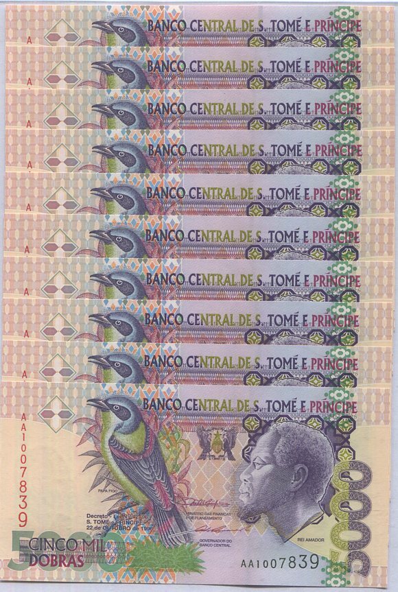 Saint Thomas & Prince 5000 Dobras 1996 P 65 UNC Lot 10 Pcs
