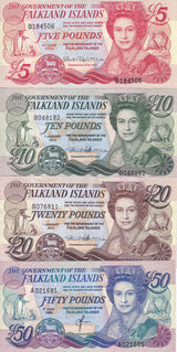 Falkland Islands Set 4 PCS 5 10 20 50 Pounds 1990 - 2011 P 16 17 18 19 UNC